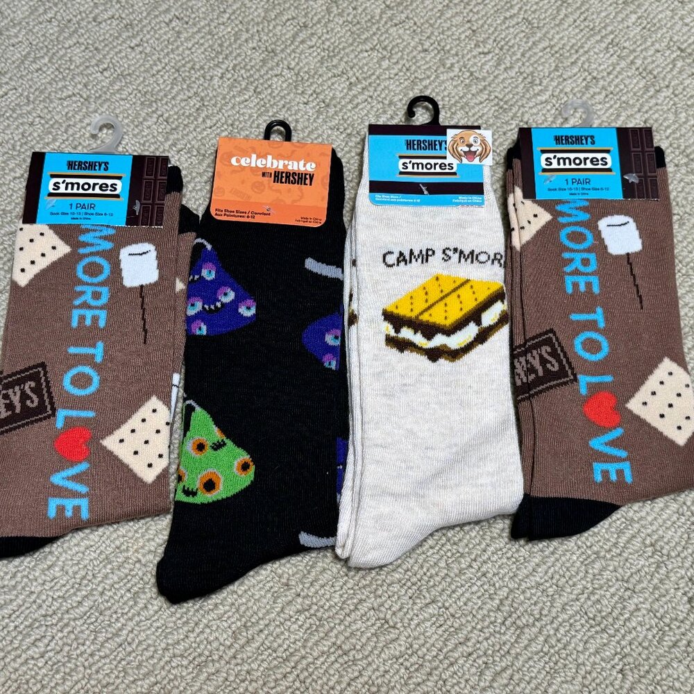 4 Hershey's New Novelty Crew Socks Size 6-12/13 - Men's/Women's -